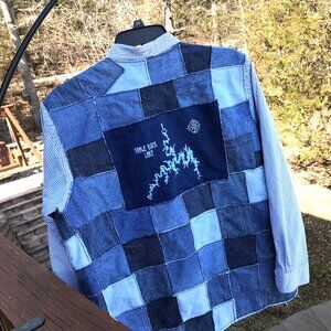 Patchwork Jean Jacket, Men's Size XXL: Upcycled Table Rock Lake Denim Shirt